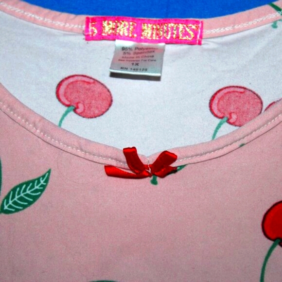 5 More Minutes Cherry Print Nightgown 1X - Picture 3 of 7